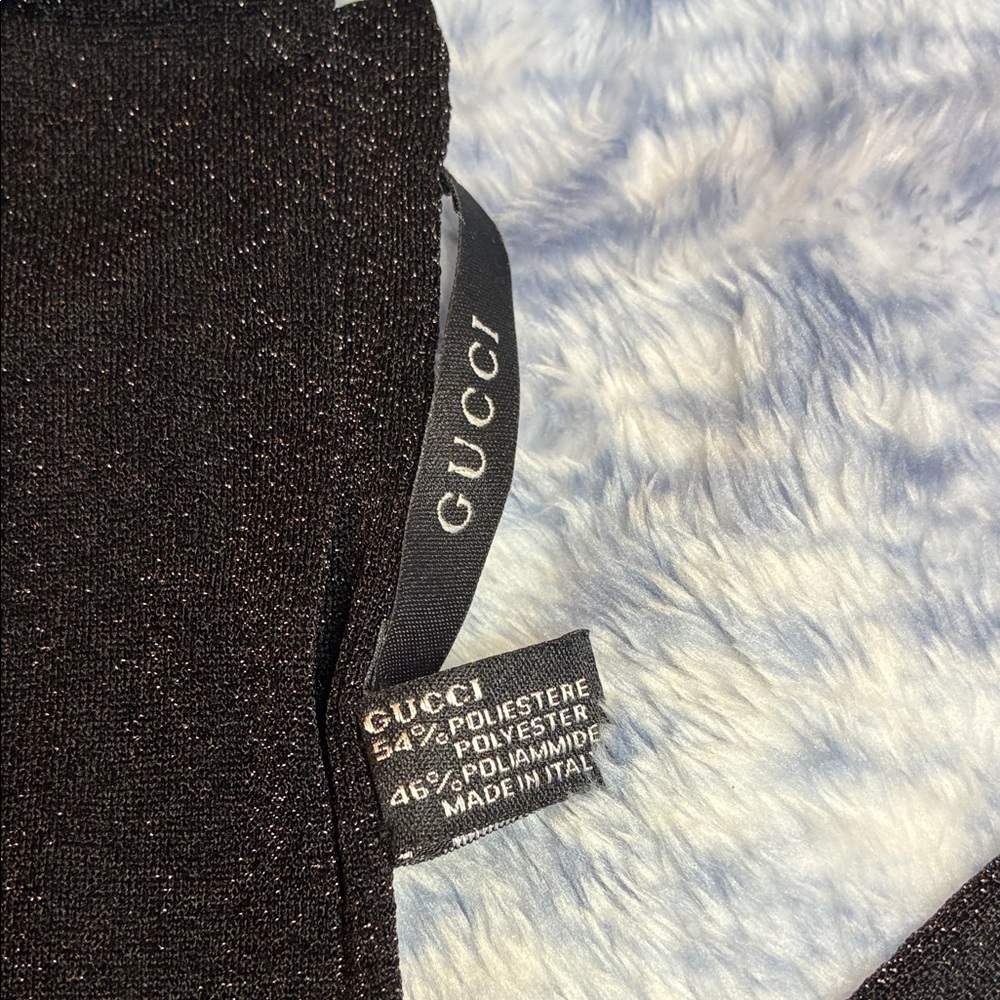 Gucci Black Glitter Shimmer Scarf Italy 56” Long Neckerchief Elegant - Picture 2 of 3